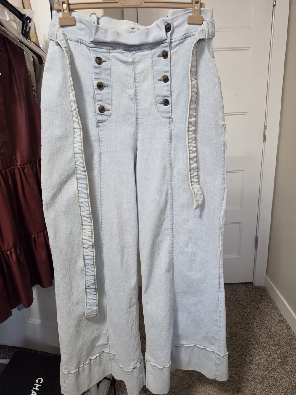 High-Waist Wide Leg Sailor Pants in Light Blue Size 16
